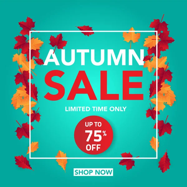Sonbahar satış banner şablon yapraklarla, sonbahar yaprakları Satılık alışveriş için. Banner tasarımı. Poster, kart, etiket, web afiş. Vektör çizim
