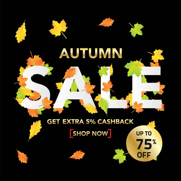 Sonbahar satış banner şablon yapraklarla, sonbahar yaprakları Satılık alışveriş için. Banner tasarımı. Poster, kart, etiket, web afiş. Vektör çizim