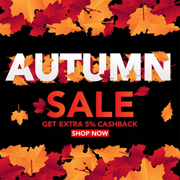 Sonbahar satış banner şablon yapraklarla, sonbahar yaprakları Satılık alışveriş için. Banner tasarımı. Poster, kart, etiket, web afiş. Vektör çizim