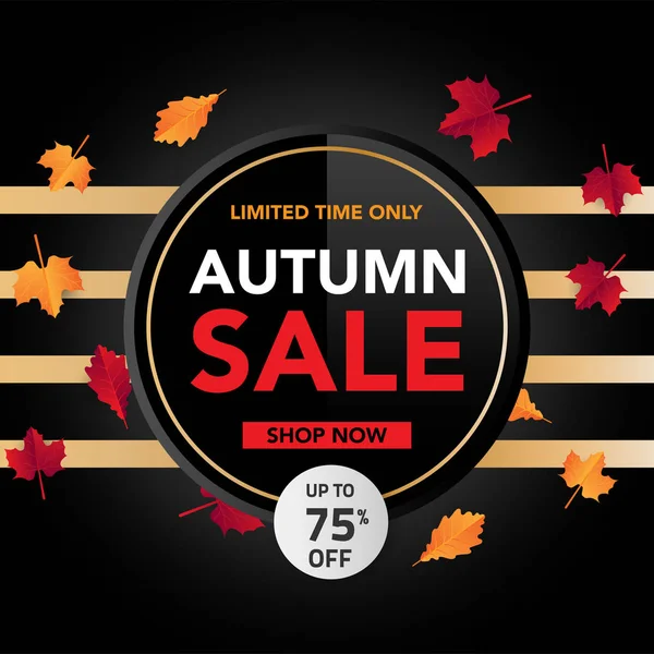 Sonbahar satış banner şablon yapraklarla, sonbahar yaprakları Satılık alışveriş için. Banner tasarımı. Poster, kart, etiket, web afiş. Vektör çizim