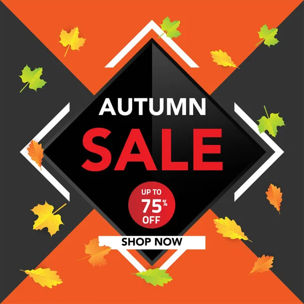 Sonbahar satış banner şablon yapraklarla, sonbahar yaprakları Satılık alışveriş için. Banner tasarımı. Poster, kart, etiket, web afiş. Vektör çizim