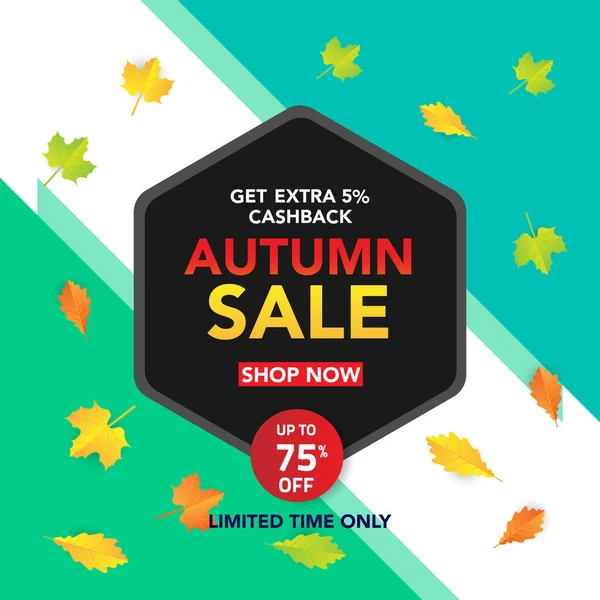 Sonbahar satış banner şablon yapraklarla, sonbahar yaprakları Satılık alışveriş için. Banner tasarımı. Poster, kart, etiket, web afiş. Vektör çizim