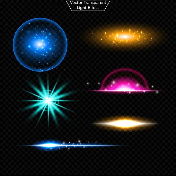 Ensemble Effet Lumineux Lumineux Lentille Réaliste Scintille Lumière Isolé Sur — Image vectorielle