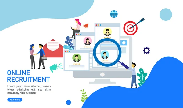 Online işe alım veya biz küçük insanların karakter için açılış sayfası, şablon, mobil uygulaması, afiş, şablon, vektör çizim uygun konseptiyle işe.