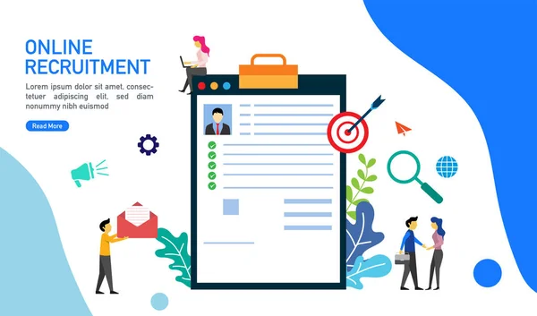 Online işe alım veya biz küçük insanların karakter için açılış sayfası, şablon, mobil uygulaması, afiş, şablon, vektör çizim uygun konseptiyle işe.