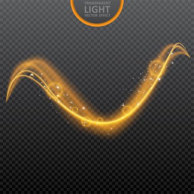 Gerçekçi ışıltılar ile şeffaf arka plan üzerinde altın ışık etkisi. Sihirli ışık. Parlayan girdap ışık efekti. Vektör İllüstrasyonu