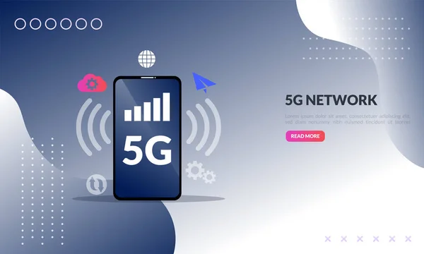 5G mobil ağ konsepti, geniş bant telekomünikasyon kablosuz internet, Global ağ yüksek hız yenilikçiliği bağlantı veri oranı teknolojisi, düz simge, web iniş sayfası, pankart, vektör için uygun 