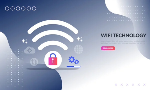 Tecnología inalámbrica dispositivos electrónicos acceso a Internet y conexión al hotspot WiFi público para acceder a Internet, icono plano, adecuado para la página de destino web, banner, plantilla de vector — Vector de stock