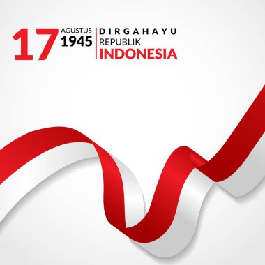 17 Ağustos 1945, Bağımsızlık Gününüz kutlu olsun. Tebrik kartı şablonu, beyaz arka planda 