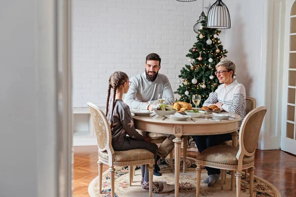 Rodziny Trzech Obiad Święta Bożego Narodzenia — Zdjęcie stockowe
