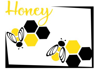 Arılar ve Petek, siluet ve çerçeve içinde yazıt