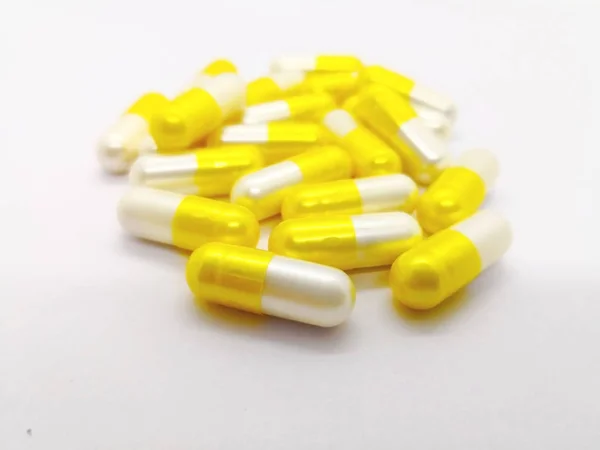 Medical Healthcare Concept Many White Yellow Capsules Tranexamic Acid 250 — Stock Photo, Image