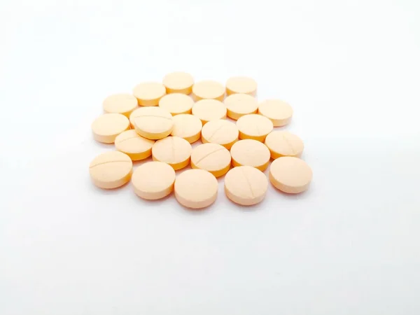 Medicin Och Sjukvård Koncept Många Orange Tabletter Carbocysteine 375 Det — Stockfoto