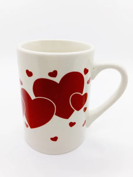 White Mug Red Heart Isolated White Background Clipping Path — Stock Photo, Image