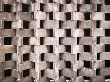 Ev dekorasyon konsepti ve soyut arka plan. Gri tuğla blok duvar dekorasyonu için sıralanması. Seçici odak ve kopya alanı.