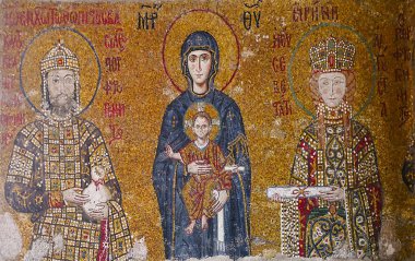 Ayasofya İstanbul, Türkiye-Mart 30, 2018: Meryem İsa'nın taşıyan mozaikler Ayasofya içinde süslenmiş Bizans Sanat, görüntüsüdür.
