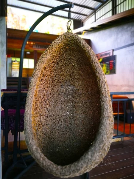 Conceito Decoração Casa Assento Artesanato Que Tecido Com Vime Que — Fotografia de Stock