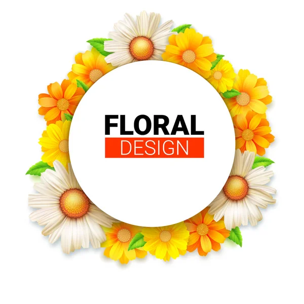 Flor grinalda de flores silvestres primavera. Fundo vetorial floral, isolado em fundo branco. Fundo de verão para parabéns, convites, cartazes e eventos de agências de viagens, ilustração 3D — Vetor de Stock