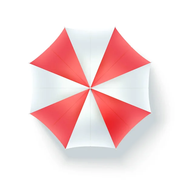Parapluie de plage couleur, vue sur le dessus. Icône de parasol ouvert isolé sur fond blanc. Illustration vectorielle 3D des vacances d'été sur une plage ensoleillée, à plat . — Image vectorielle