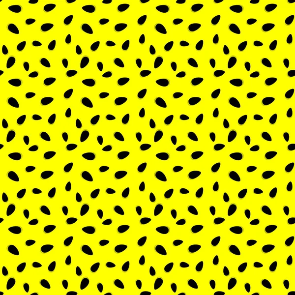 Abstract seamless pattern from watermelon seeds on yellow background. Vector pattern from natural objects. Template for cover, fabric — Stock Vector