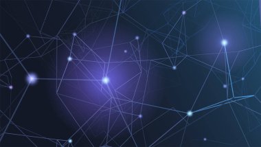 Soyut pleksus şekiller. Dijital cyber arka plan, teknolojik ve mühendislik desenleri, vektör çizim. İletişim bağlantılarını kavramı. Çizgilerle birbirine bağlanmış noktaları ile geometrik kılavuz.