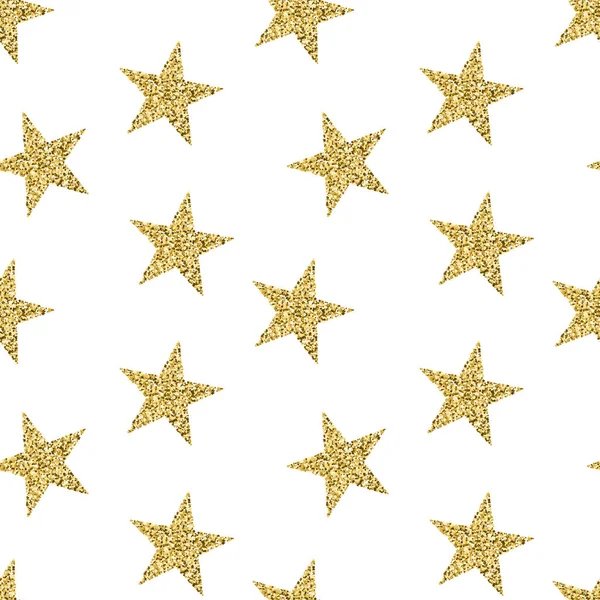 Nahtloses Muster mit goldenen Sternen. glitzernde Textur mit glänzendem Glanz. moderner Vektor für Textilien, Stoff, Stoff, Luxuseinladungen, Geburtstags- oder Urlaubskarten, Urkunde — Stockvektor