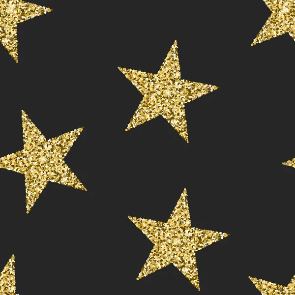 Nahtloses Muster mit glitzernden Sternen. glänzende Textur mit funkelndem Goldstaub. moderner Vektor für Textilien, Stoff, Stoff, Luxuseinladungen, Geburtstags- oder Urlaubskarten, Urkunde — Stockvektor