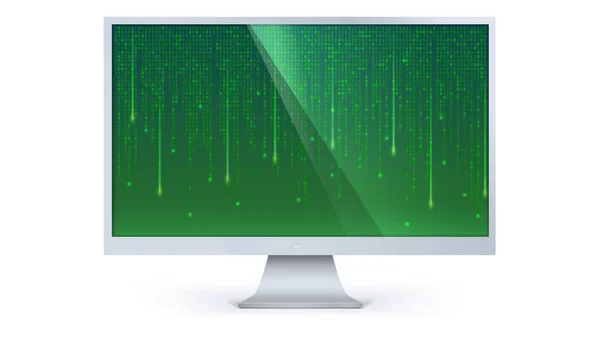 Binary computer code of matrix on computer screen isolated on white background. Data pattern with zero and one. Template for concept of security, programming and hacking, decryption and encryption — Stock Vector