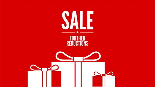 Sale. Offer of discount for shoppings. Further reductions of price. White pictograms on red background. Vector 3d illustration. EPS 10 file. — Stock Vector