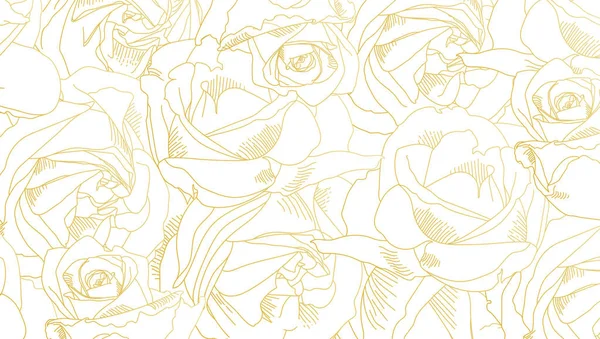 Rosenblütenumrisse. Muster mit Blüten in gelben und goldenen Farben. abstrakte Kunst, handgezeichneter romantischer Hintergrund. Vektorillustration, Eps10 — Stockvektor