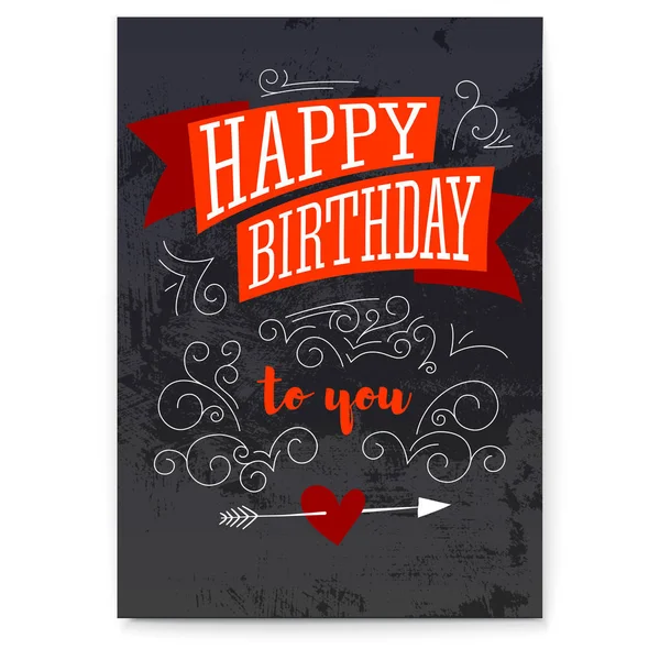 Happy birthday. Vintage textured poster. Design of text, lettering. Stylish greetings of happy birthday. Creative birthday card with hand-drawn pattern. Vector illustration, eps10 — Stock Vector