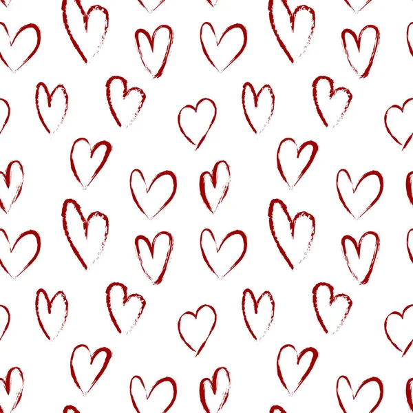 Nahtloses Muster mit roten Herzen aus Pinselstift. abstrakte Kunst mit Handzeichnung. Skizze, Doodle-Stil. Vorlage für Stoffe, Packpapier, Einbände. Vektorillustration. — Stockvektor