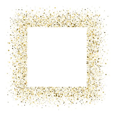 Işıltılı bir çerçeveden altın toz Beyaz arka plan üzerinde izole parlayan. Altın glitter ile doku. Afiş, poster, lüks kapak için şablon
