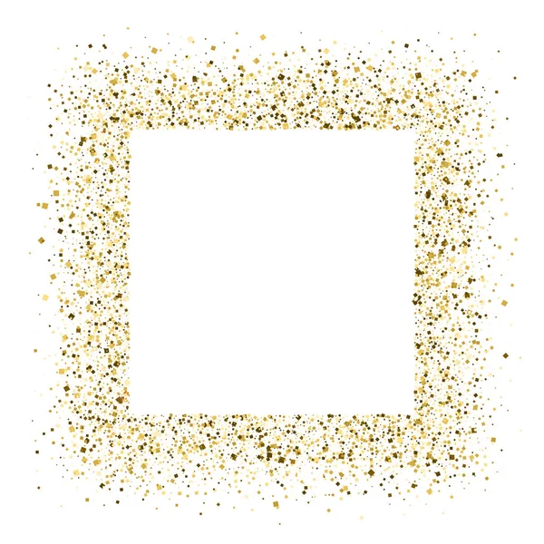 Glittrande ram från lysande gyllene stoft isolerad på vit bakgrund. Textur med guldglitter. Mall för banner, affisch, lyx cover — Stock vektor