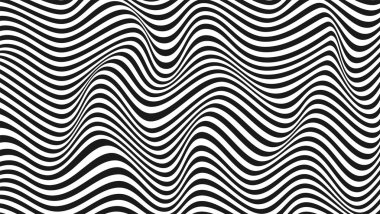 Soyut dalgalı bükülmüş arka plan. Çizgilerden desen, yarı ton etkisi. Siyah ve beyaz modern sanat dokusu. Minimalist tasarım, poster, afiş, kartvizit, kapak, kartpostal, çıkartmalar için düzen.