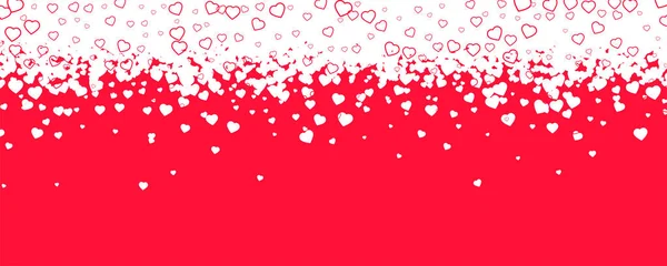 Bílá a červená srdce padají jako sníh nebo déšť. Dekorace na svátky svatého Valentýna, ženy, matky. Abstraktní tvůrčí vzor izolované na červeném pozadí pro svatební přání — Stockový vektor