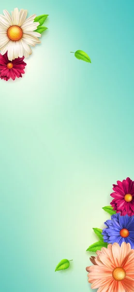 春の花。花柄。休日やお祝いのための画面の背景。Xサイズのベクトルイラスト。スマートフォンや縦型バナーのテンプレート。電話UI — ストックベクタ