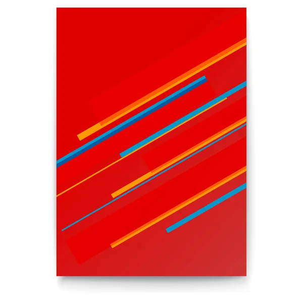 Bannière rouge abstraite avec motif de différentes lignes de couleur. Affiche vectorielle 3d — Image vectorielle