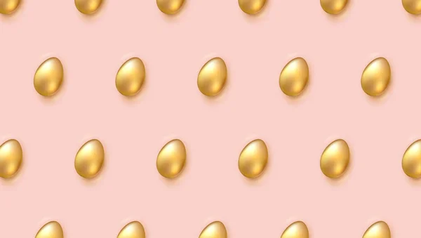 ピンクの背景に金色の卵。モダンなパターン。ベクトル3Dイラスト — ストックベクタ