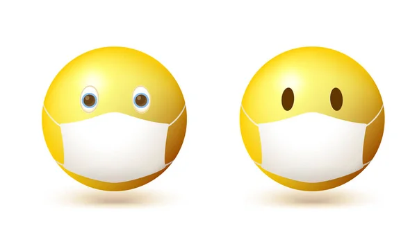 Emoji-Emoticon mit medizinischer Maske auf dem Gesicht. Vector 3D Illustration isoliert auf weißem Hintergrund — Stockvektor