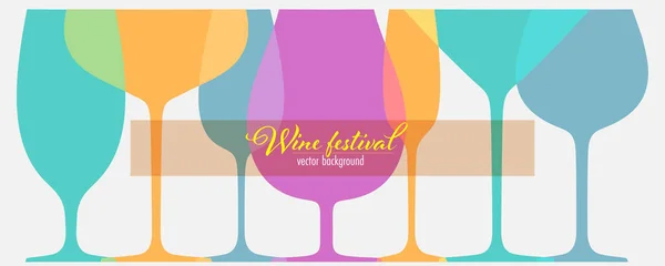 祭りのためのさまざまなワイングラスのセット。概要色ワイングラス。メガネの輪郭を持つバナー。オーバープリントスタイルのシルエット。ベクトルテンプレート. — ストックベクタ