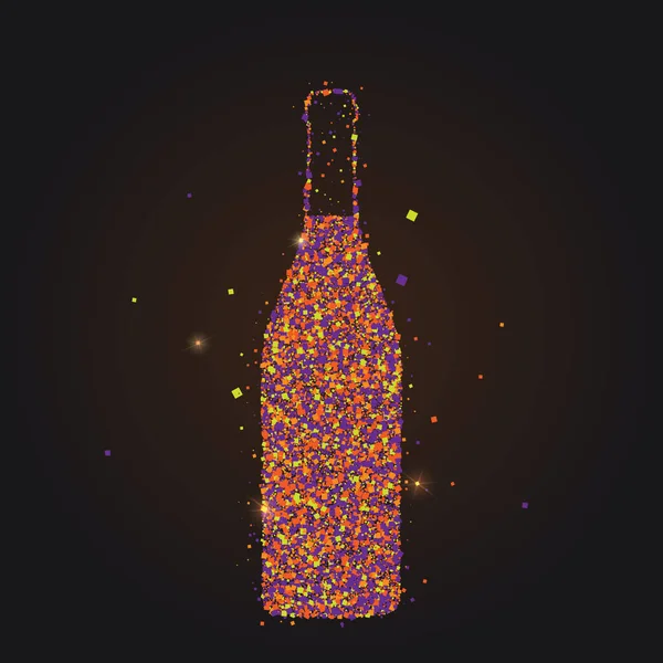 ワインボトルのシルエット。抽象的なスタイル。輝く粒子の色。ワインボトルの概要。クリエイティブベクトルテンプレート — ストックベクタ