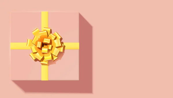 Icono de caja de regalo rosa. Presente envuelto con lazo dorado y cinta sobre fondo rosa. Esquema de color monocromo. Ilustración vectorial 3d. — Vector de stock