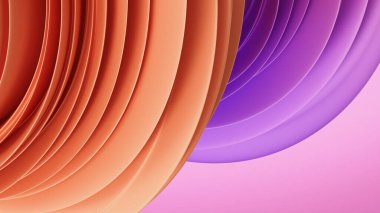 Pembe arka planda yumuşak gradyan olan canlı mor renkli katmanlı spiral bir form. Modern sıvı bileşimi ve kopyalama alanı ile üç boyutlu görüntüleme arkaplanı.