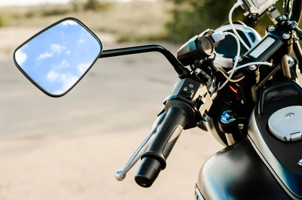 Reflection Nab Clouds Motorcycle Mirror Motorcycle Steering Wheel Motorcycle Fuel — Stock Photo, Image