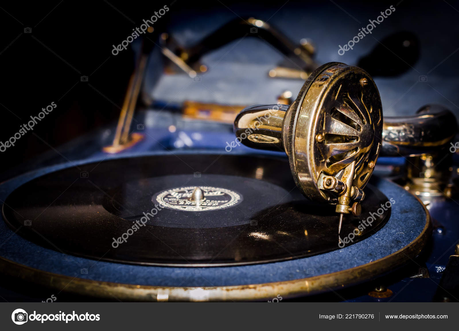 Vintage antique gramophone with phonograph record Stock Photo by