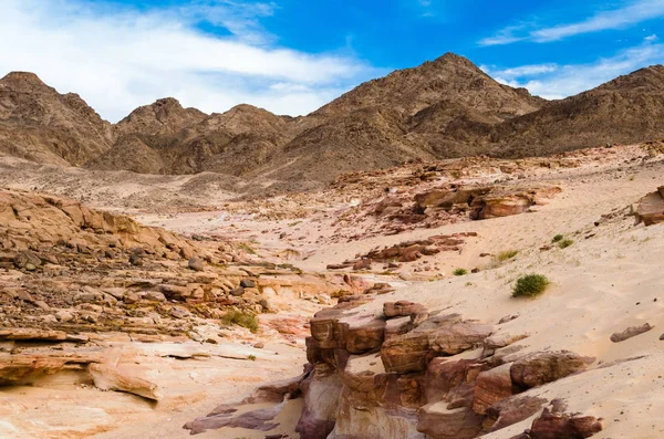 dağlar ve mavi gökyüzü ile WHI bir arka plan üzerinde çöl Kanyon