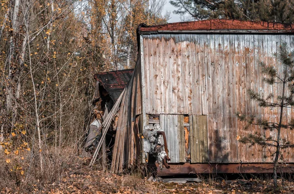 Ruinas de una casa de madera en Chernobyl Ucrania en otoño —  Fotos de Stock