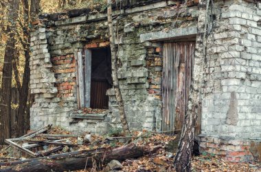 Çernobil 'de bir tuğla evin kalıntıları.