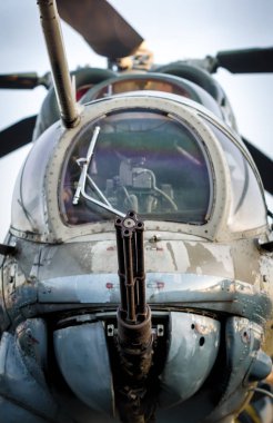 cockpit of russian army military helicopter close up